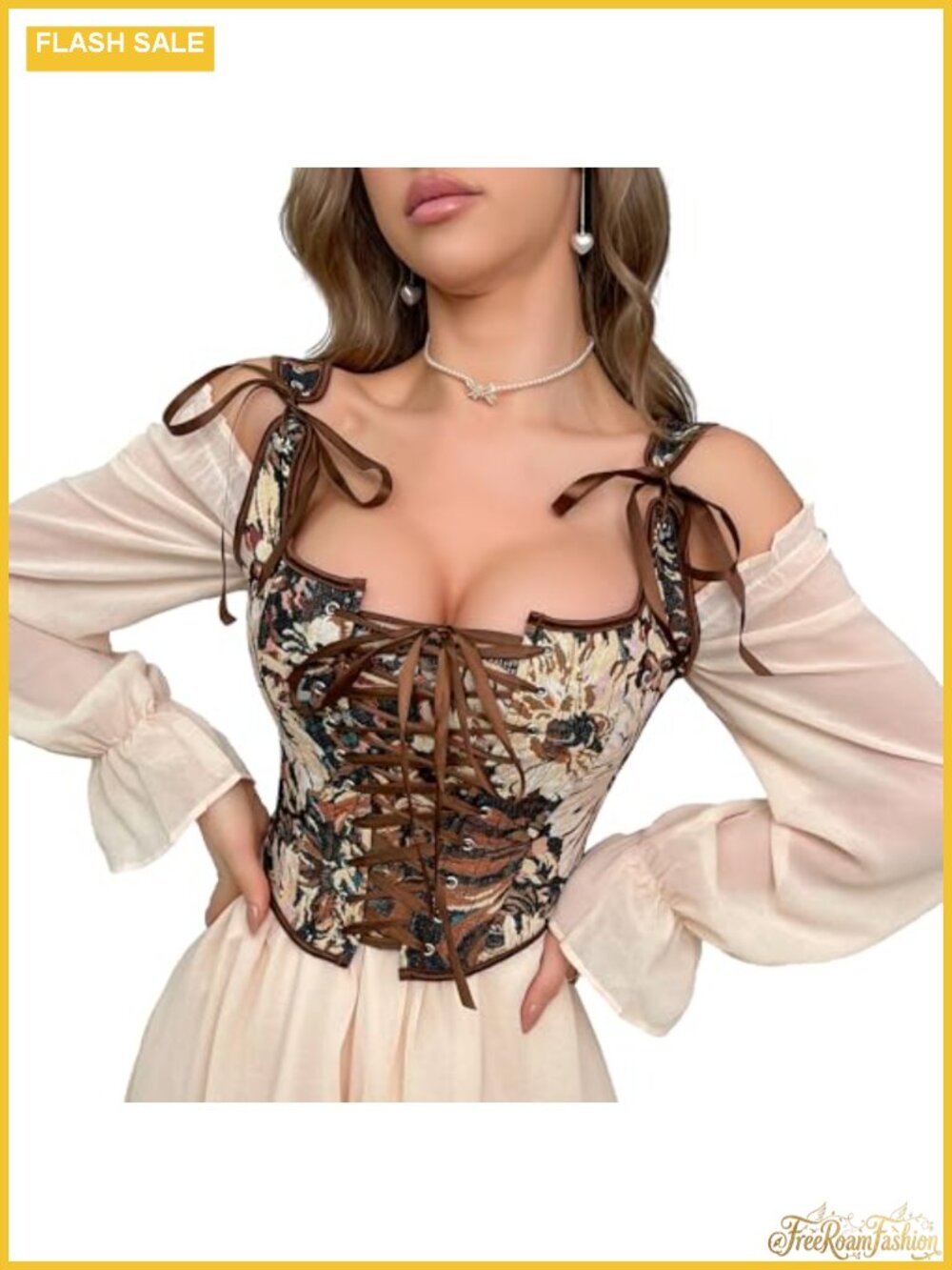 Renaissance Floral Corset Top Gothic Overbust Bustier Adjustable Lace